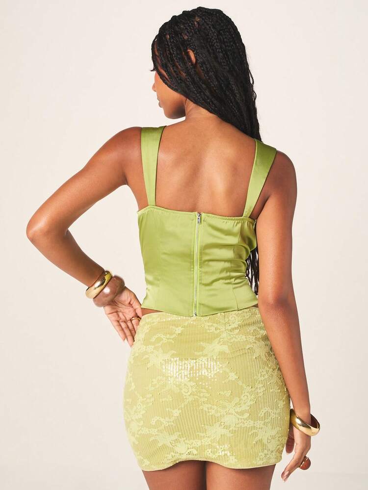 MISSGUIDED Damen Limette Pailletten Mini Bodycon Rock Hoher Bund Funkelnde Party Club Abend Glitzernde Nachtleben Statement Piece