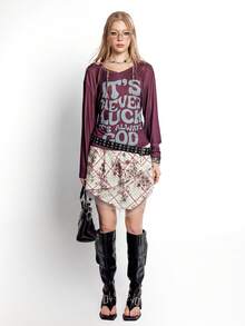 Bloopia Women's Woven Vintage Punk Palace Retro College Style Asymmetrical Plaid Contrast Mesh Skirt - Multicolor - View 7