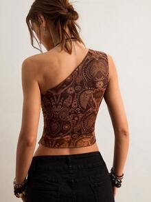 Freevana Women's Casual Paisley Print Sleeveless Top - Coffee Brown - View 2