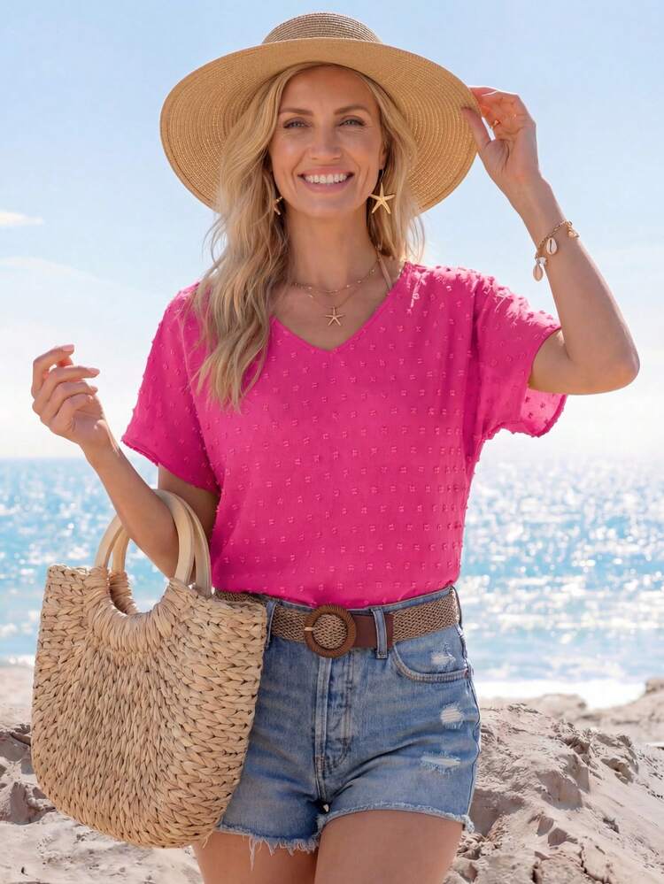 Swiss Dot Batwing Sleeve Blouse,Casual