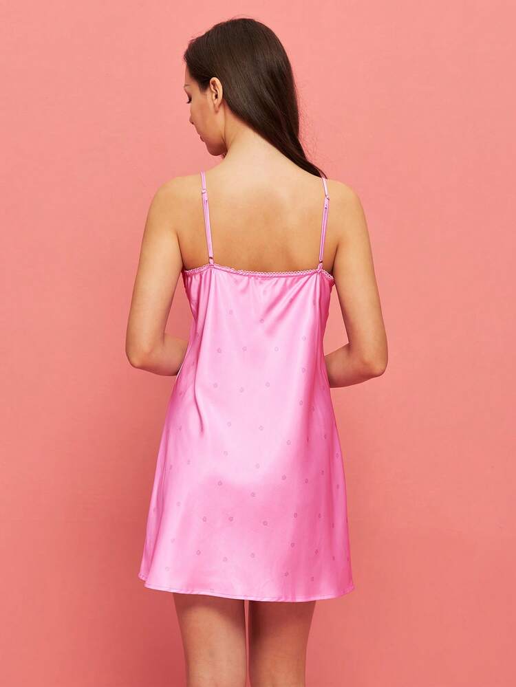 Sexy Silky Satin Lace Trim Pink Strappy Nightdress