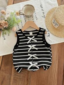 LMoss Kids Young Girl Knitted Striped Fitted Camisole - Black - View 1