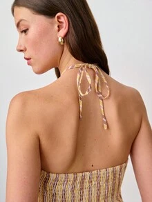 Nöista Striped Halter Top With A Smocked Bodice And A Flared, Peplum Hem. Spring, Summer, Easter. - Yellow - View 5