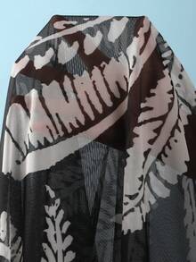 Swim Oasis 女士纯色露背吊带镂空纹理连体泳衣，搭配棕榈树数码印花网纱长裙套装，适合海滩度假，春夏秋季穿着。 - 黑色 - 查看 8