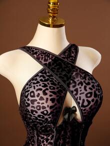 SHEIN 3件套加大码性感钢圈连体衣套装 - 紫色 - 查看 5