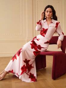 ZEYLAH Camisa básica elegante com estampa, modelagem ajustada, para primavera/verão. - Rosa - Ver 9