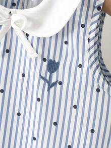 Young Girl Polka Dot & Striped Print Sleeveless Ruffle Hem Dress - Multicolor - View 6