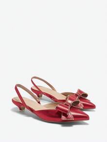 秋冬季高跟女鞋，时尚大扣女鞋，日常优雅风格，情人节、派对、小猫跟鞋 - 酒紅色 - 查看 3