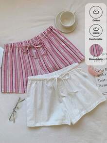 Comfortcana Bộ đồ nữ mùa hè xuân 2026 mới, 100% cotton, màu trắng phối quần sọc hồng, thích hợp cho kỳ nghỉ, lễ Phục sinh, ngày Thánh Patrick, tiệc tùng, đi chơi, đám cưới, lễ tốt nghiệp, thanh lịch, nghỉ mát, thường ngày, sang trọng, trang trọng, ngày Valentine, lễ hội, bãi biển, kỳ nghỉ, thư giãn tại nhà, đường phố, trường đại học, phong cách cá tính. - Nhiều màu - Xem 9