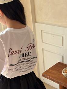 DAZY 少女圆领印花短袖休闲T恤，秋季款 - 白色 - 查看 6