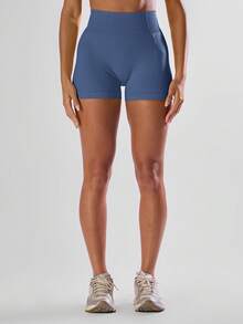 Musera Sport High Waist Mini Shorts Active Comfy Workout Gym Running Run Club, Padel, Tennis, Pickleball Gym Fitness - Dusty Blue - View 2