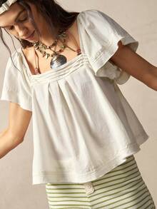 Bohemela Boho Spring/Summer Casual White Woven Loose Women's Shirt, Casual Elegant Ruffle Design, Valentine's Day Outfit, Women's Vacation Outfit, Western Country–Style Music Festival Outfit, Women's Holiday Outfit, Beach Vacation Outfit, Back-To-School Outfit, Summer Women's Shirt, Carnival Costume, Women's Spring & Summer Outfit - Apricot - View 4
