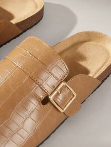 Solecia Sandal Selop Setengah Tertutup Wanita Terbaru, Bahan PU, Sepatu Nyaman, Kasual dan Serbaguna untuk Perjalanan Sehari-hari - Coklat sedang - View 5