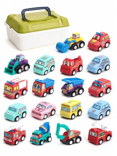MINKOJA - SELECTS Mini Toy Cars, Construction Vehicles/Fire Trucks/City Service Vehicles (Random Colors), With Storage Box, Birthday And Christmas Gifts For Boys And Girls,Easter,Easter Gift,Childen's Daykids Toys,Party Bag Fillers,Kids Interactive Games