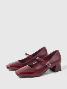 Sleekvia Women's Elegant Commuter Minimalist Square Toe Pumps - Burgundy - View 2