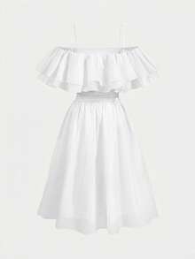 Pitira Pitira Đầm hè dây đeo xếp ly thanh lịch dành cho bé gái tuổi teen - trắng - Xem 2