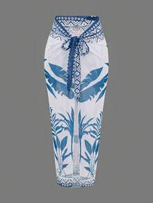 Swim Oasis Women's Sexy Underwire Padded Shell Shaped Coconut Tree Printed One-Piece Swimsuit + Matching Printed Mesh Skirt, Spring/Summer - Multicolor - View 4