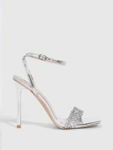 CUCCOO SZL Ladies Sexy Back Lift Metal Silver Mouth Baring Nightclub Party Thin Heel Women's High Heel Sandals Rhinestones - Silver - View 4