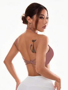Easithlete Áo ngực thể thao ngoài trời đa năng, màu trơn dành cho nữ. - Màu tím - Xem 2