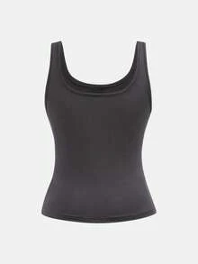 SHEIN Girlism Kids 2pcs Teen Girls' Black & Gray Casual Crew Neck Ruched Waist Fitted Camisole Tank Top Set, Suitable For Daily Casual, Versatile, Home Wear Sleeveless Top Set 3 Pack Tops Tight Tops Fitted Tops Tank Top With Built In Bra - Dark Grey - View 5