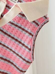 SHEIN Babygirl Cute Summer Versatile Striped Sleeveless Polo Shirt - Pink - View 4