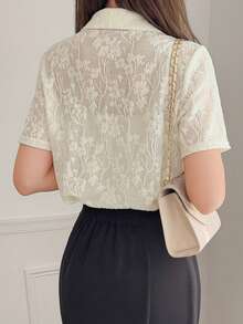 FRIFUL Áo polo nữ dáng regular cổ bẻ, khóa kéo nửa thân, thêu và chất liệu vải in họa tiết. - trắng - Xem 8