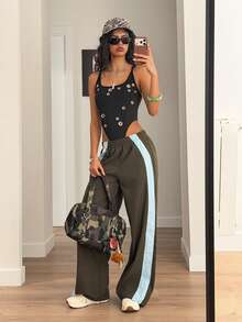 Muchica 女士夏季新款黑色钥匙孔设计方领连体衣 - 黑色 - 查看 3