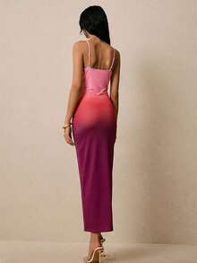 Poéselle Đầm maxi ôm sát gợi cảm họa tiết sao biển ánh kim ombre dành cho nữ - Nhiều màu - Xem 2