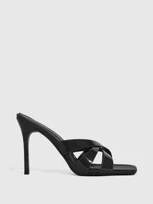 CUCCOO SZL Women's PU Leather Fashion Daily Wear Slip-On High Heel Sandals - Mirror black - View 3