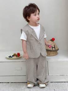 DAZY Baby Boy Striped Single-Breasted Vest, Shirt And Pants Casual Outfit - Black - View 7
