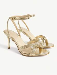 CUCCOO CHICEST Giày sandal nữ thời trang mũi tròn, quai mảnh, thắt nút, gợi cảm, thanh lịch, thích hợp cho tiệc tối, dự tiệc, gót nhọn, cao gót. - Vàng - Xem 1