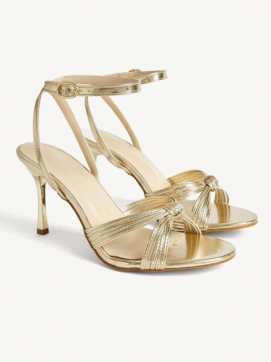 CUCCOO CHICEST Giày sandal nữ thời trang mũi tròn, quai mảnh, thắt nút, gợi cảm, thanh lịch, thích hợp cho tiệc tối, dự tiệc, gót nhọn, cao gót. - Vàng - Xem 1