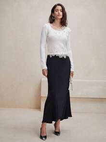 Anewsta Women's 3D Floral Fitted Premium T-Shirt - Beige - View 4