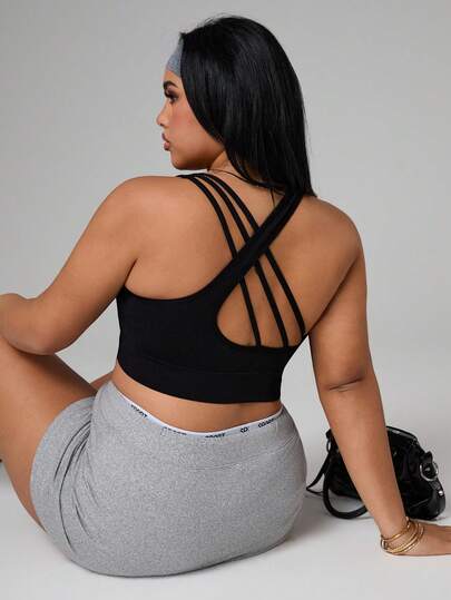 Rhythm Era Seamless Solid Color Round Neck Plus Size Women Sports Bra, Criss-Cross Back Design Plus Size Sports Bra, Back Shaping Function