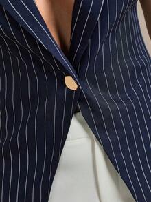 Briarwyn Women's Striped Lapel NeckSingle-Breasted Casual Blazer - Navy Blue - View 8