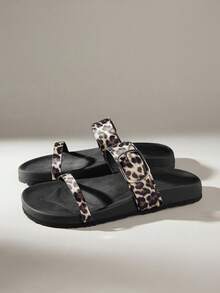 Solecia Sandalias planas de mujer de moda, de punta abierta, con cordones, cómodas, en color marrón, adecuadas para primavera/verano, vacaciones, primavera, Semana Santa y Navidad - Estampado de leopardo marrón claro - Ver 6