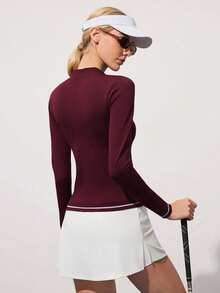 CourtClass 女士无缝紫色长袖拉链高尔夫夹克 - 中紫紅色 - 查看 4