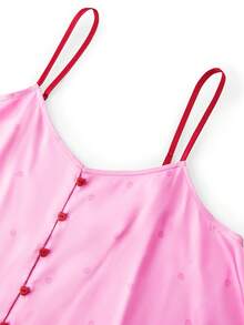 LUVLETTE Women Sexy Silky Satin Luxurious Lace Trim Pink V-Neck Camisole Top & Shorts Airy Loungewear Pajama Set Lingerie Valentine's Day Gifts Pyjama - Pink - View 8