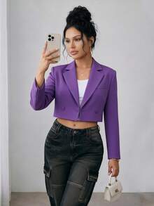 Stylish Short Crossed Blazer For Women In Purple With Regular Sleeves - Purple - View 1