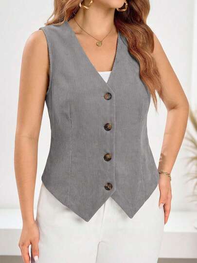 EMERY ROSE Plus Size Solid Color Minimalist Sleeveless Blazer