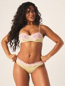 MISSGUIDED Women Bra And Brief Set With Lace Contrast Details Underwire Support Full Coverage Intimate Lingerie Collection - Yellow - View 3