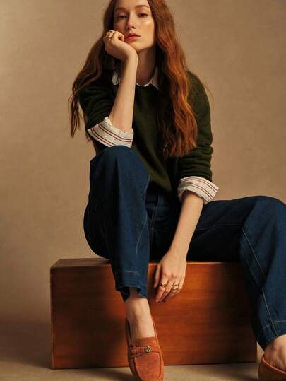 Rosivie Women's Caramel Suede Flat Casual Commuter Shoes, Versatile