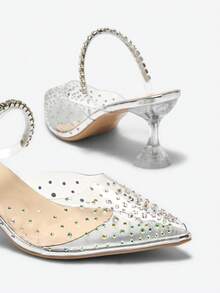 秋冬新款女士百搭舒适粗跟高跟鞋，时尚百搭，可搭配黑色连衣裙、性感穆勒鞋、派对鞋。 - 銀色 - 查看 4