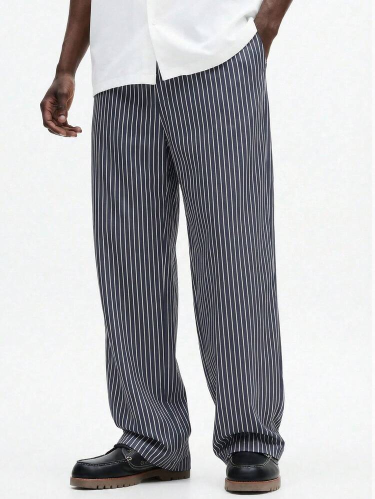 Striped Wide Leg Pants With Elastic Cuffs