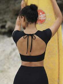 Swim SPRTY Women's Backless Sexy Beach Outfit, Fashionable Casual Vacation Sports Swimwear Top, Surfing Suit - Black - View 1