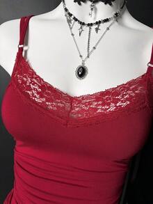 EgrlEra Women's Red V-Neck Ruffle Trim Camisole - Burgundy - View 4