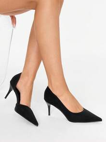 Glitzique 时尚尖头侧镂空性感细高跟女鞋，派对装扮，优雅 - 黑色 - 查看 3