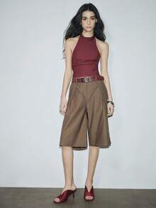 春夏酒红色女士高跟凉鞋，露趾V型开口拖鞋，露趾V型开口乳胶布凉鞋 - 酒紅色 - 查看 6