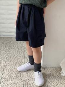 Dazy Kids 男童休闲纯色工装短裤，夏季 - 藏蓝色 - 查看 5