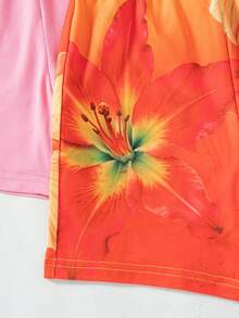SHEIN Genkimix Kids Bộ 3 món cho bé gái mùa hè 2025, áo liền quần in hoa màu trơn, kiểu dáng tối giản, thời trang, thích hợp cho kỳ nghỉ. - Nhiều màu - Xem 4